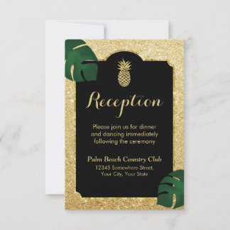 Tropische Ananas Gold Glitter Hochzeitsempfang Einladung