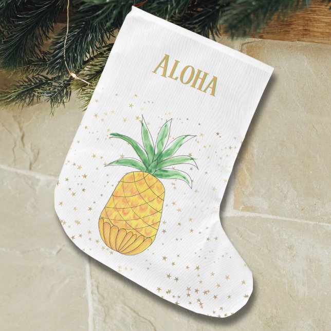Tropische Ananas Gold Stars Aloha Name Großer Weihnachtsstrumpf (Von Creator hochgeladen)