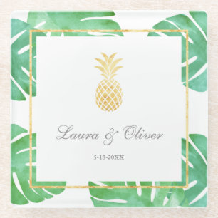 Tropische Ananas-Goldhochzeit Glasuntersetzer