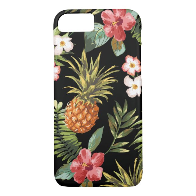 Tropische Ananas-Hibiskus-Blume iPhone Cover (Rückseite)