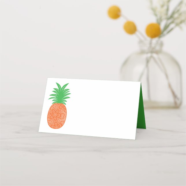 Tropische Ananas Hochzeit Orange Green Hawaiian Platzkarte (Vorderseite)