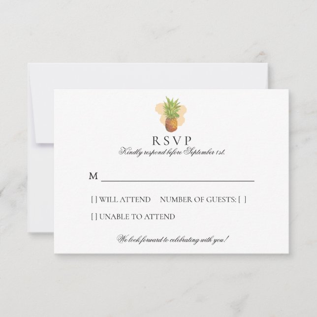 Tropische Ananas | Island Watercolor Wedding RSVP Karte (Vorderseite)