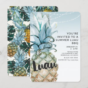 Tropische Ananas & Lichterketten Sommer Luau BBQ Einladung