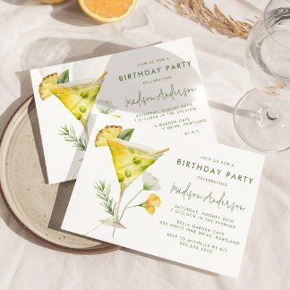Tropische Ananas Martini-Cocktail Geburtstagsparty Einladung