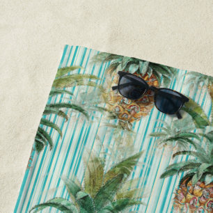 Tropische Ananas mit Aqua Streifen Strandtuch