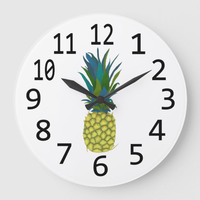 Tropische Ananas mit blauen und grünen Blätter Große Wanduhr (Vorderseite)