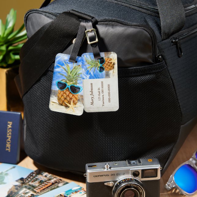 Tropische Ananas mit Sonnenbrille Gepäckanhänger (Vorderseite & Rückseite)