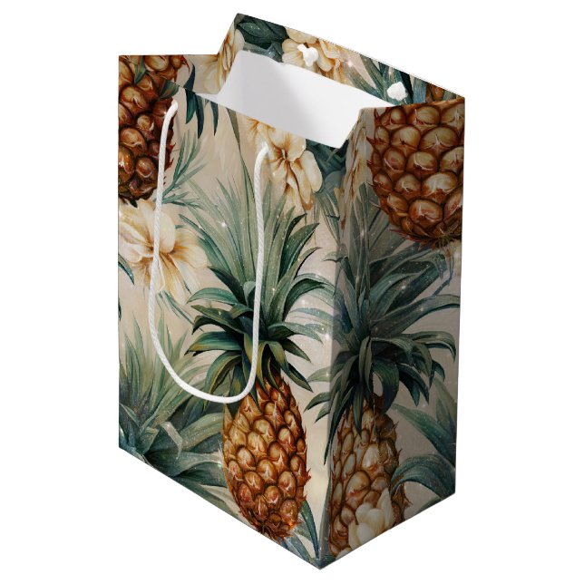 Tropische Ananas Mittlere Geschenktüte (Vorderseite Schrägansicht)
