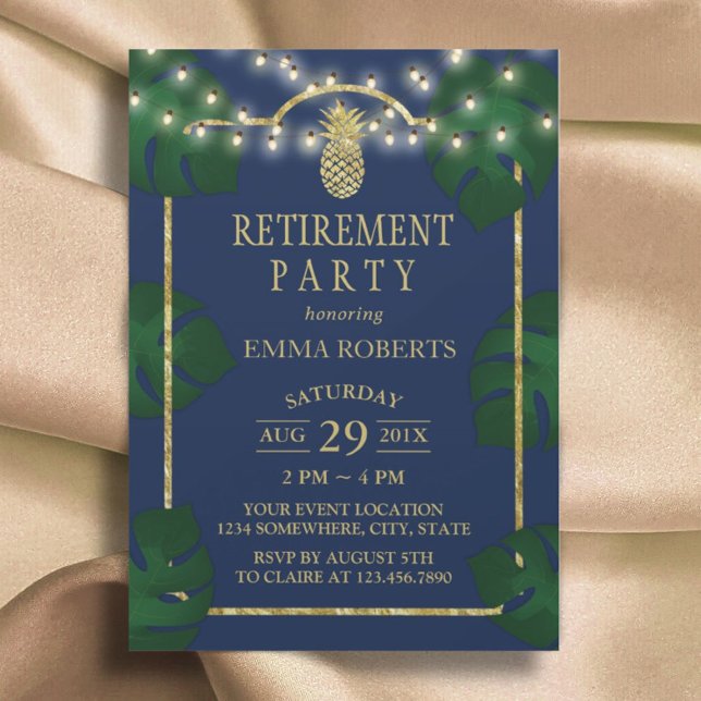 Tropische Ananas Navy & Gold Luau Rente Einladung (Von Creator hochgeladen)