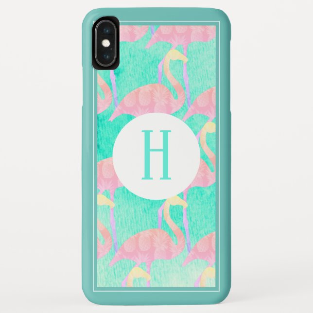 Tropische Ananas Pink Flamingos | Monogramm Case-Mate iPhone Hülle (Rückseite)