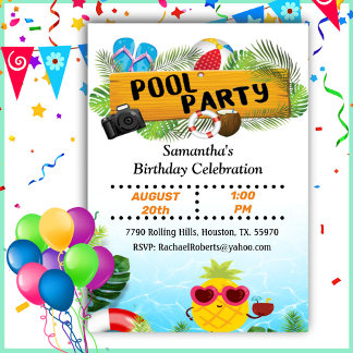 Tropische Ananas Pool Party Geburtstagseinladung Einladung