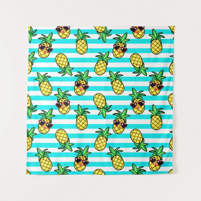Tropische Ananas: Retro-Sonnenbrillen Muster. Wandteppich (Vorderseite)