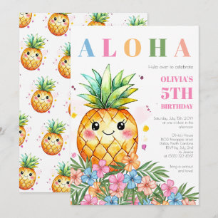 Tropische Ananas Rosa Aloha Kindergeburtstagsfeier Einladung