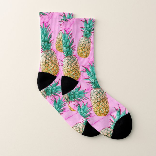 Tropische Ananas Rosa Marmor Chic Trendy Socken (Paar)