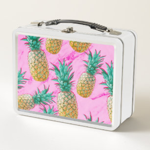 Tropische Ananas & Rosa Marmor Moderner Bunter Metall Brotdose