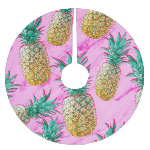 Tropische Ananas & Rosa Marmor Moderner Bunter Polyester Weihnachtsbaumdecke