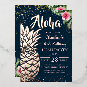 Tropische Ananas Rose Luau Folieneinladung