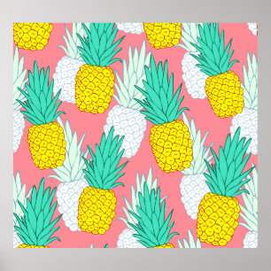 Tropische Ananas: Roter Cartoon Chic. Poster