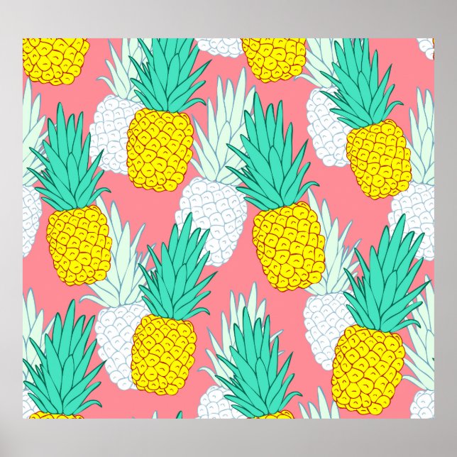 Tropische Ananas: Roter Cartoon Chic. Poster (Vorne)