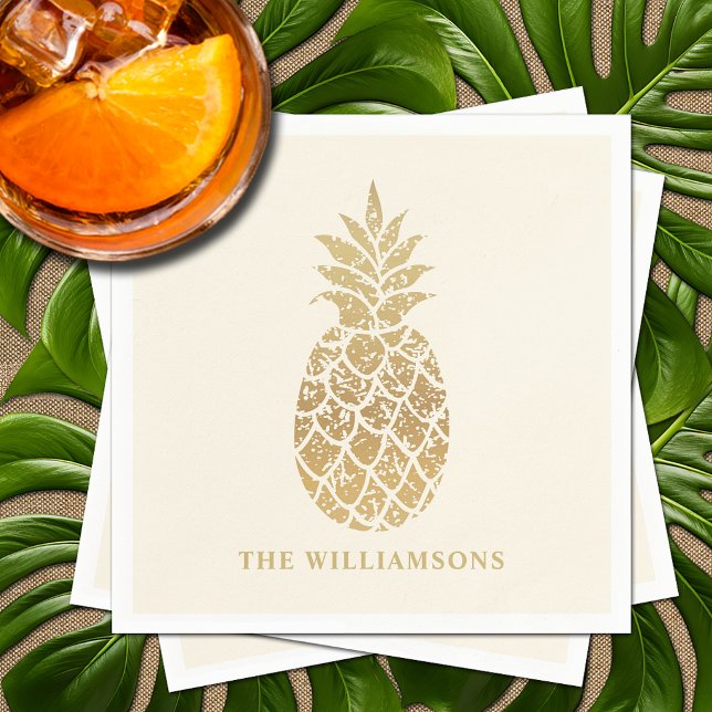 Tropische Ananas Serviette (Gold pineapple tropical napkins personalized with your last name)