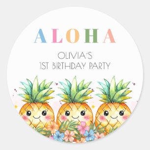 Tropische Ananas Sommer Aloha 1. Geburtstagsfeier Runder Aufkleber