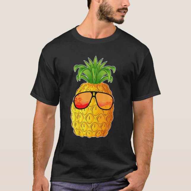 Tropische Ananas-Sonnenbrille Ananas Ananas-Button T-Shirt (Vorderseite)