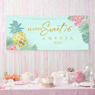Tropische Ananas Sweet 16 Happy Birthday ID922 Banner