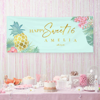 Tropische Ananas Sweet 16 Happy Birthday ID922 Banner