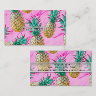 Tropische Ananas und rosa Marmor Chic Bright Visitenkarte