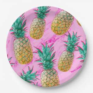 Tropische Ananas und rosa Marmor Chic Party Pappteller