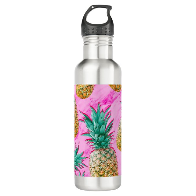 Tropische Ananas und rosa Marmor Moderne Farben Edelstahlflasche (Vorderseite)