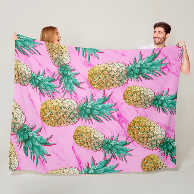 Tropische Ananas und rosa Marmor Moderne Farben Fleecedecke (Beispiel)