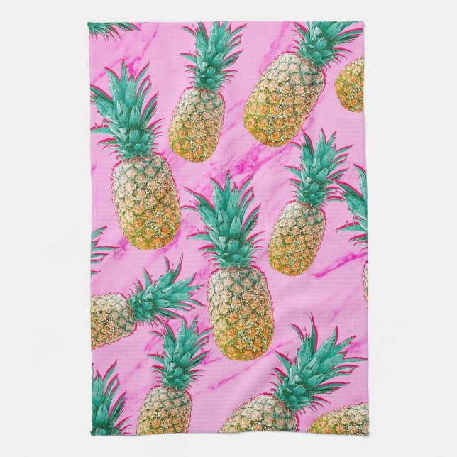 Tropische Ananas und rosa Marmor Moderne Farben Handtuch (Vertikal)