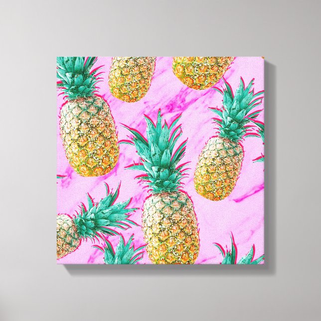 Tropische Ananas und rosa Marmor Moderne Farben Leinwanddruck (Vorderseite)