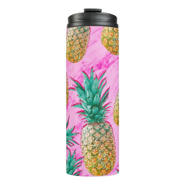 Tropische Ananas und rosa Marmor Moderne Farben Thermosbecher (Vorderseite)