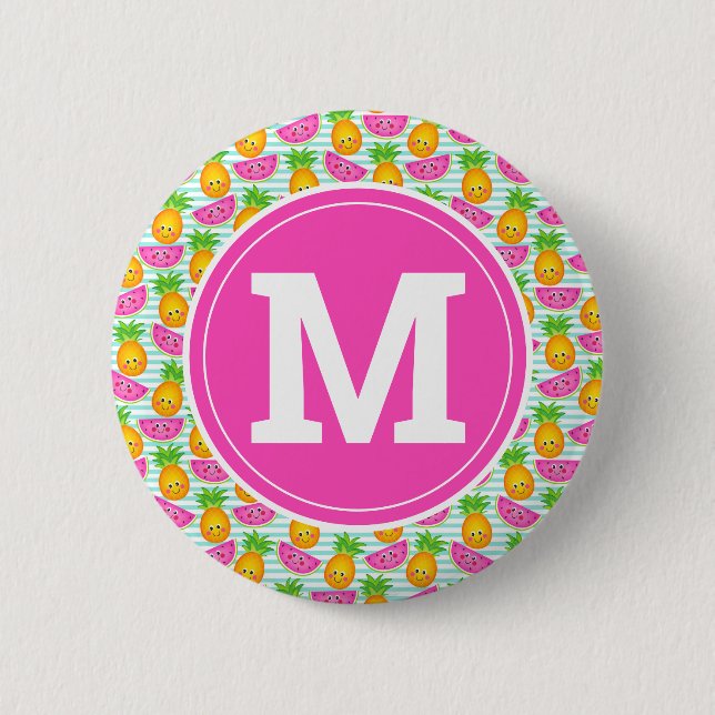 Tropische Ananas und Wassermelone Monogramm Button (Vorderseite)
