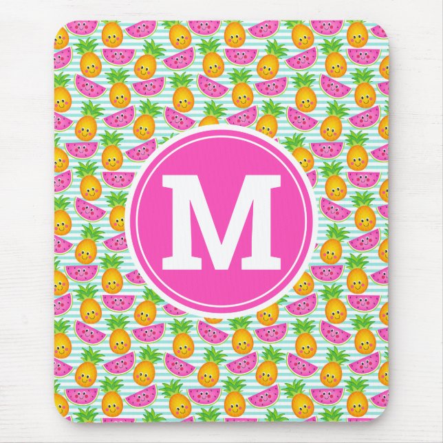 Tropische Ananas und Wassermelone Monogramm Mousepad (Vorne)