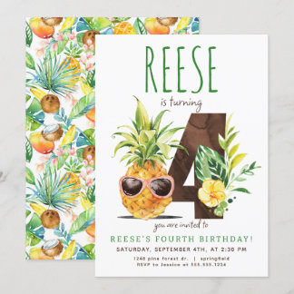 Tropische Ananas Vierte Geburtstagsfeier Einladung