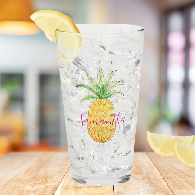 Tropische Ananas Wasserfarbe Personalisiert Glas (Von Creator hochgeladen)