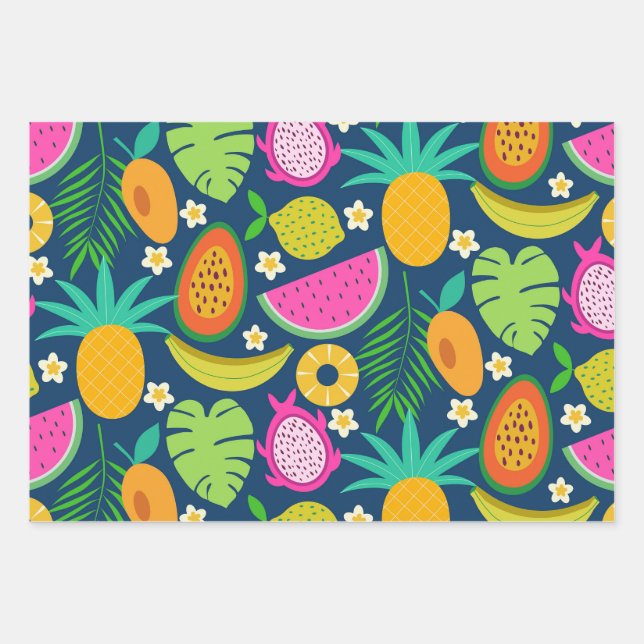 Tropische Ananas Wassermelone Banana Früchte Geschenkpapier Set (Vorderseite)