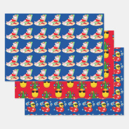 Tropische Ananas, Weihnachtsmann und Gummiduckie Geschenkpapier Set