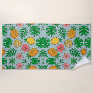 tropische Ananas-Zitrone und rosa Blume Strandtuch