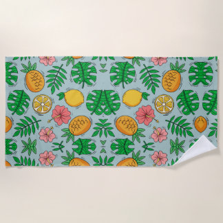 tropische Ananas-Zitrone und rosa Blume Strandtuch