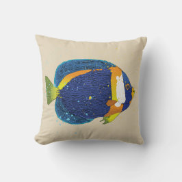 Tropische Angelfischillustration Bright Blue Yello Kissen