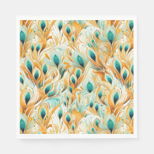 Tropische Aquamarine Mint Orange Peacock Feathers Serviette