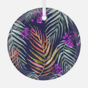 Tropische Aquarell-Blätter, abstrakter Splash. Ornament Aus Glas