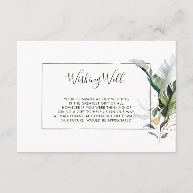 Tropische Aquarell-Blätter Hochzeitsfeiern Begleitkarte (Vorderseite)