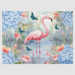 Tropische Aquarell-Blumen Flamingo & Schmetterling Seidenpapier