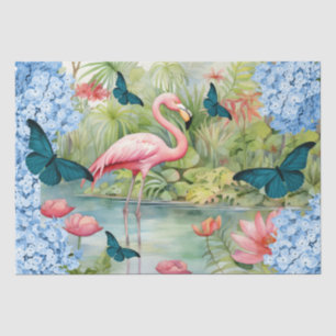 Tropische Aquarell-Blumen Flamingo & Schmetterling Seidenpapier