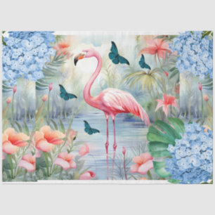 Tropische Aquarell-Blumen Flamingo & Schmetterling Seidenpapier